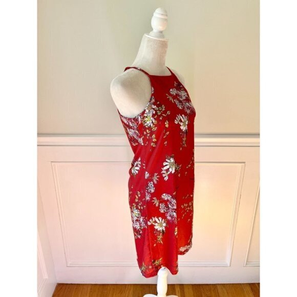 High Neck Red Floral Sleeveless Dress Small - Picture 3 of 4